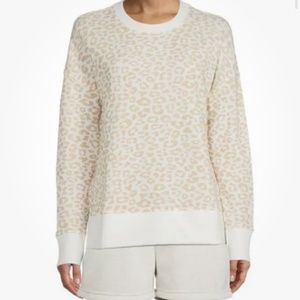 Time and Tru Women’s Crewneck Sweatshirt Tan Leopard Print Large NEW